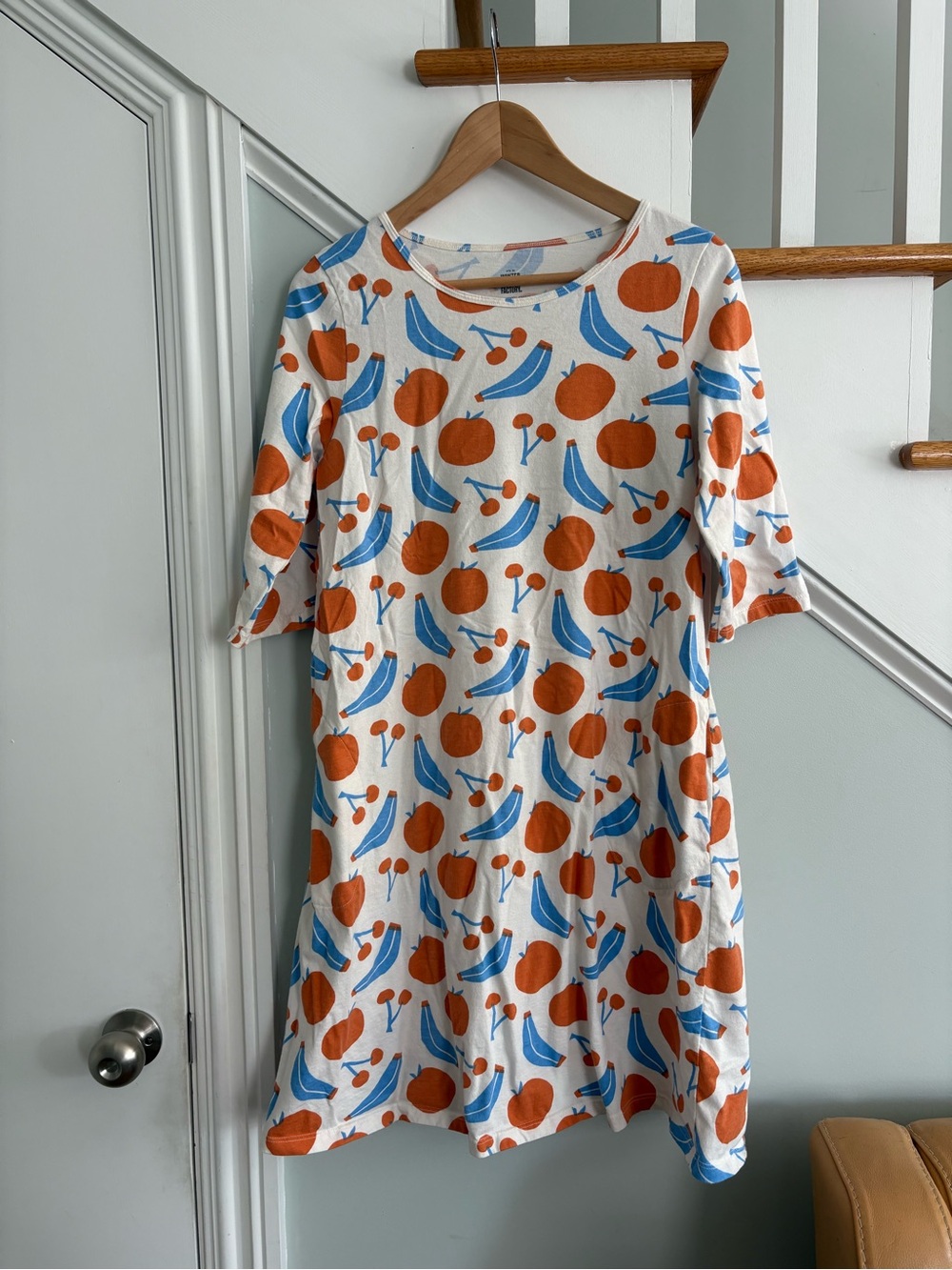 Winter Water Factory Women’s Dress with Orange & Blue Fruit Print